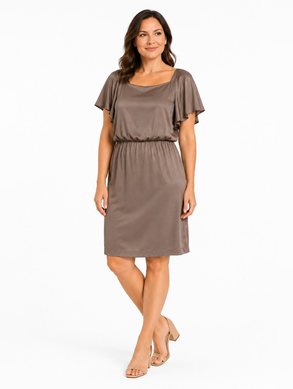 Banana Republic Brown‎ 100% Silk Dress Flutter Sleeve Size 14 Party Quiet Luxury